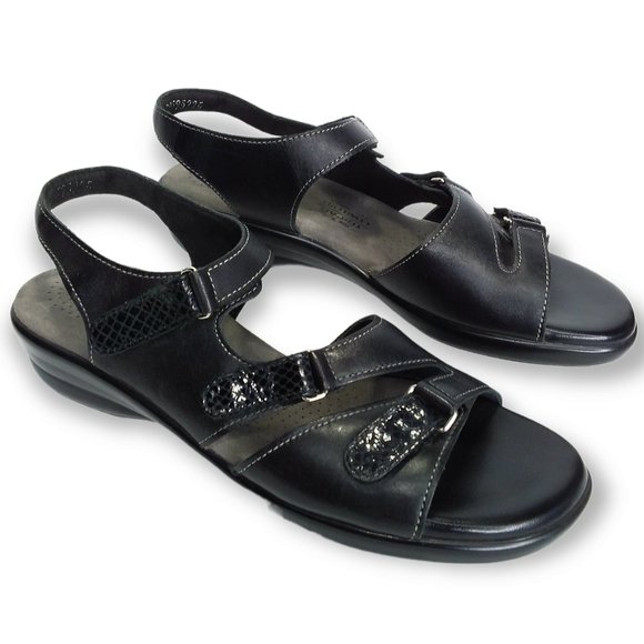 SAS Tabby Slingback Sandals Size 8.5 NARROW Black Leather Adjustable Comfort - Picture 6 of 11